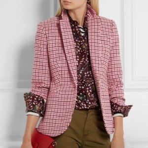 J. CREW Pink Plaid Houndstooth Wool Blazer Jacket Size 8